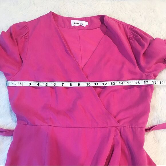 LINE + DOT Cherie Mini Wrap Dress Ruffle V-Neck Short Sleeve Fuchsia Pink Medium - Picture 12 of 15